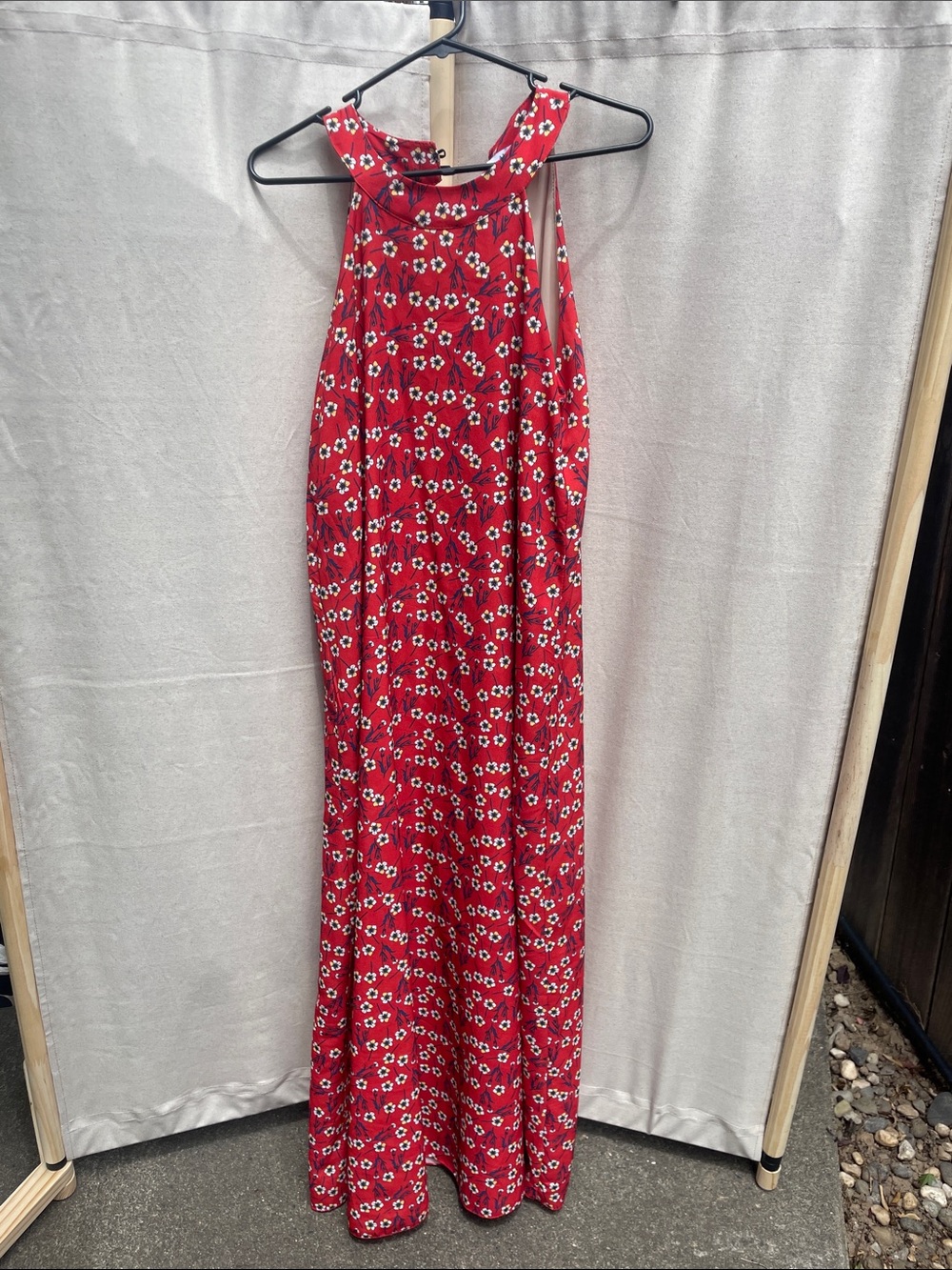 Italian Red Floral Halter Maxi Dress
